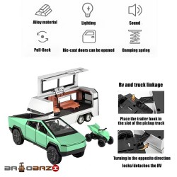 ماکت ماشین فلزی تسلا سایبرتراک به همراه کمپ و موتور چهار چرخ