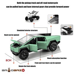ماکت ماشین فلزی تسلا سایبرتراک به همراه کمپ و موتور چهار چرخ
